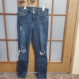7 For All Mankind The Ankle Skinny Distressed Jeans Size 28